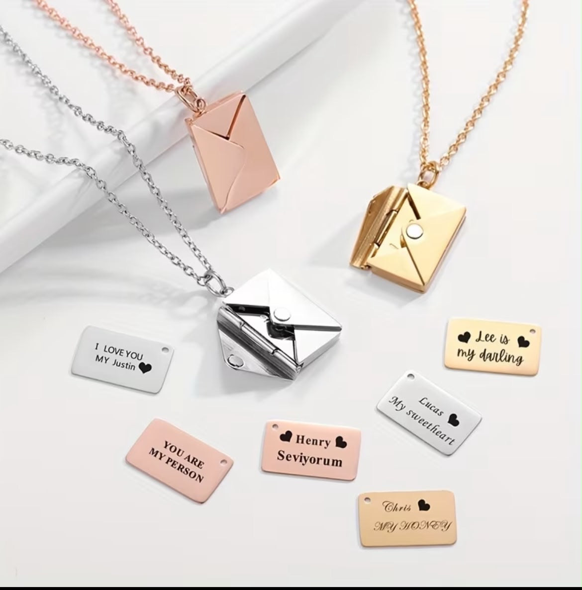 Personalized Name Envelope Necklace Custom Text