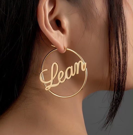 Customizable Golden Stainless Steel Name Hoop Earrings