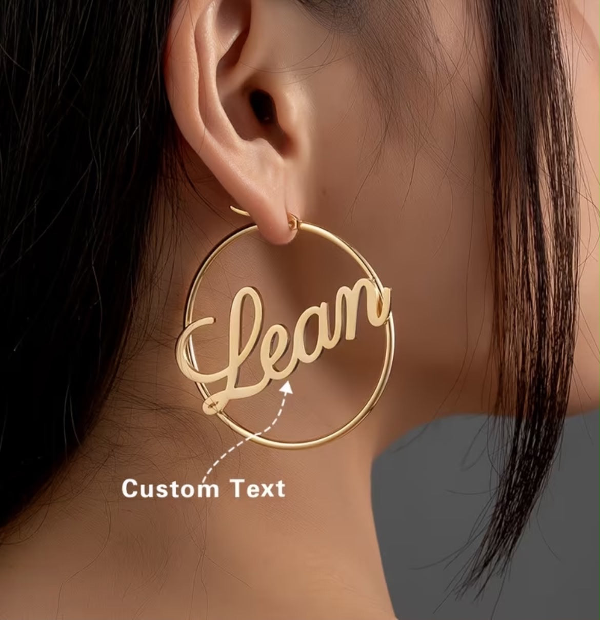 Customizable Golden Stainless Steel Name Hoop Earrings
