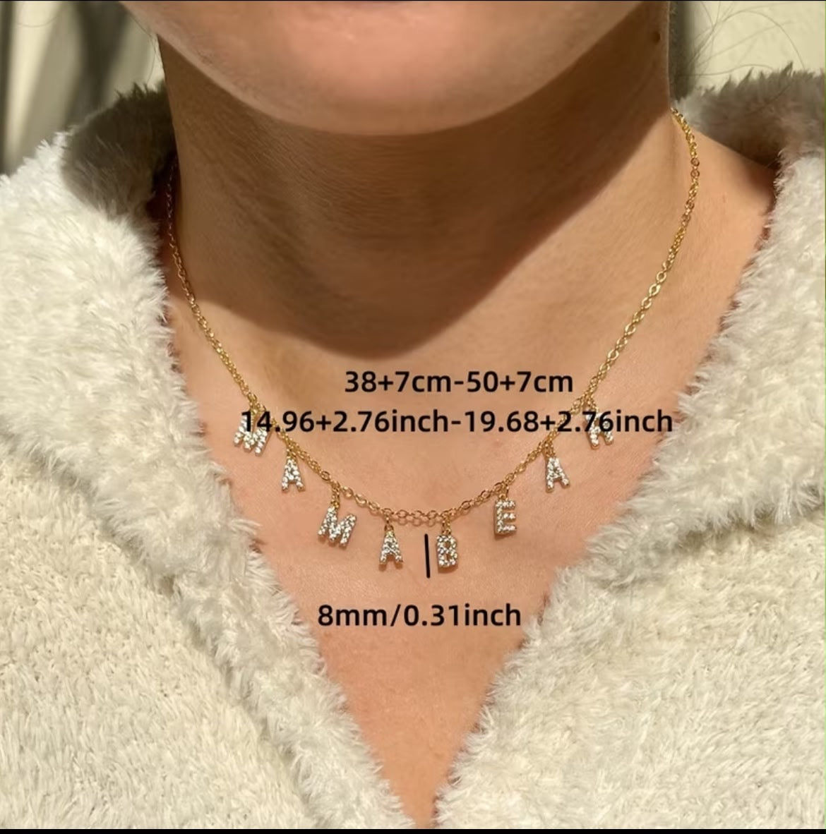 Personalized Stainless Steel Golden Synthetic Synthetic Zirconia Monogram Name Necklace