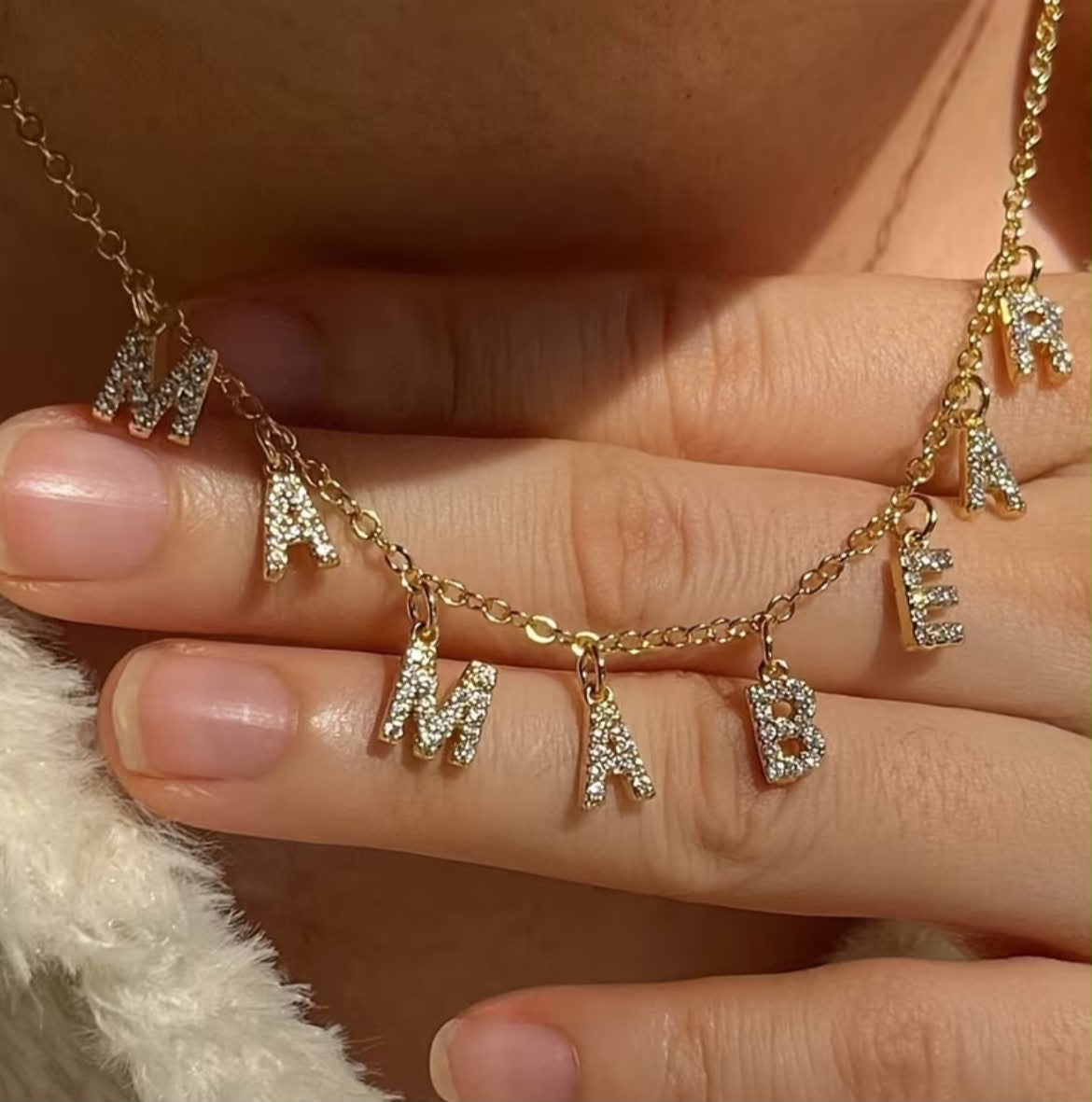 Personalized Stainless Steel Golden Synthetic Synthetic Zirconia Monogram Name Necklace