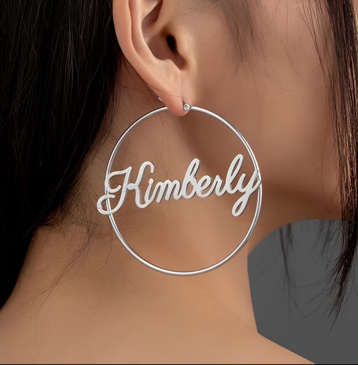 Customizable Golden Stainless Steel Name Hoop Earrings