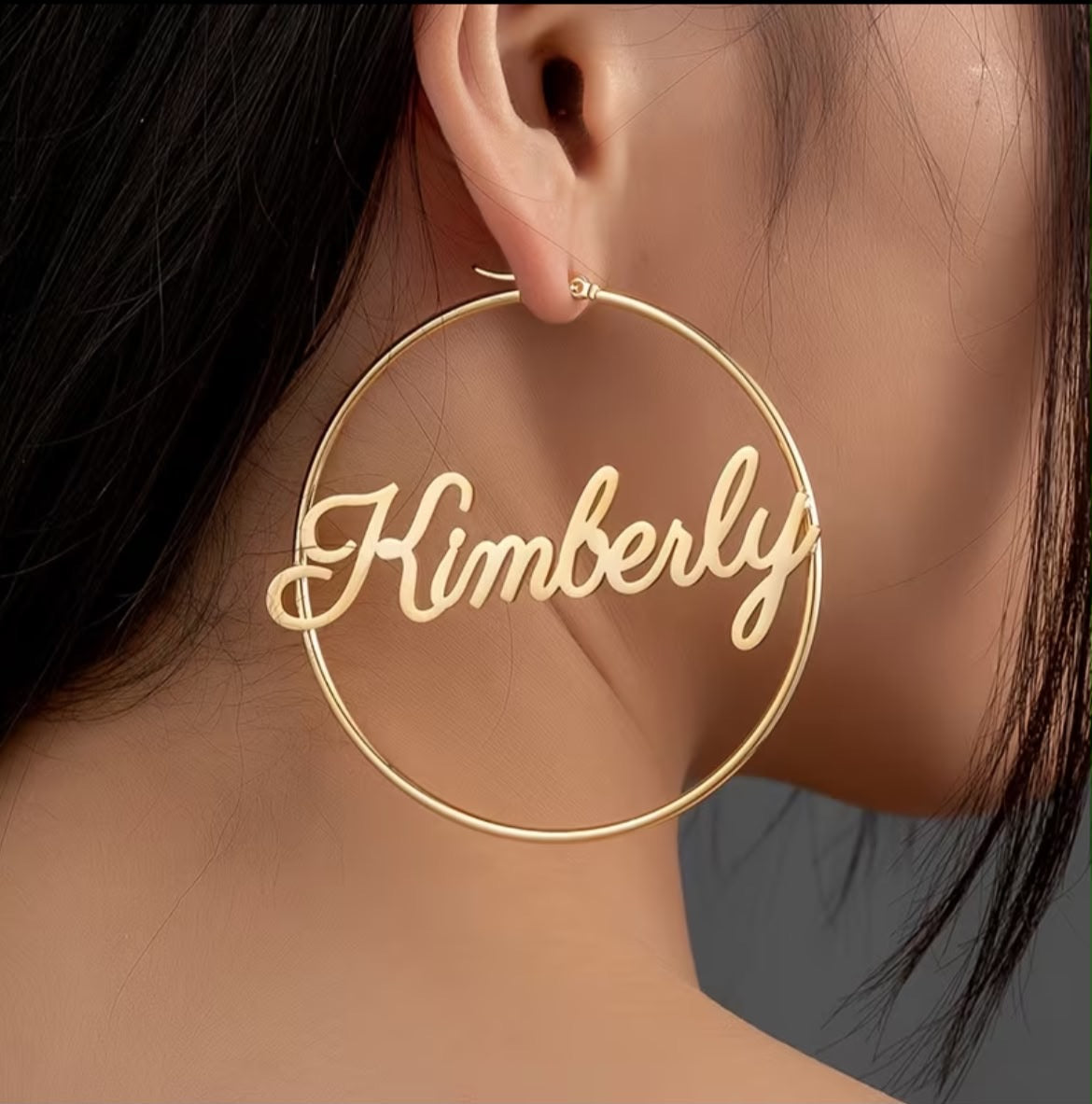 Customizable Golden Stainless Steel Name Hoop Earrings