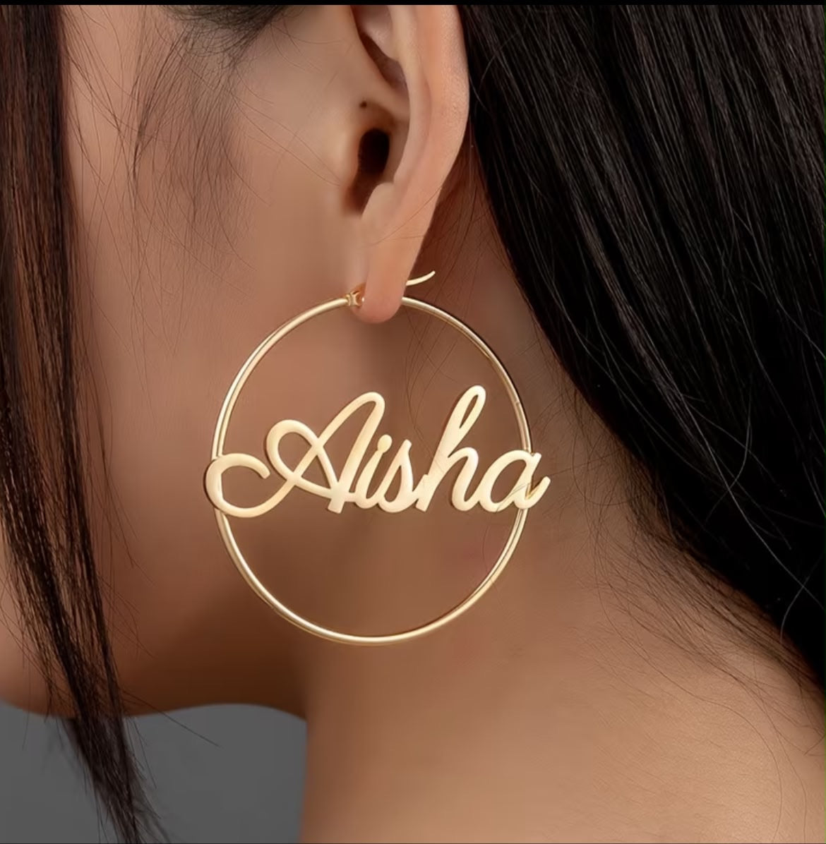 Customizable Golden Stainless Steel Name Hoop Earrings