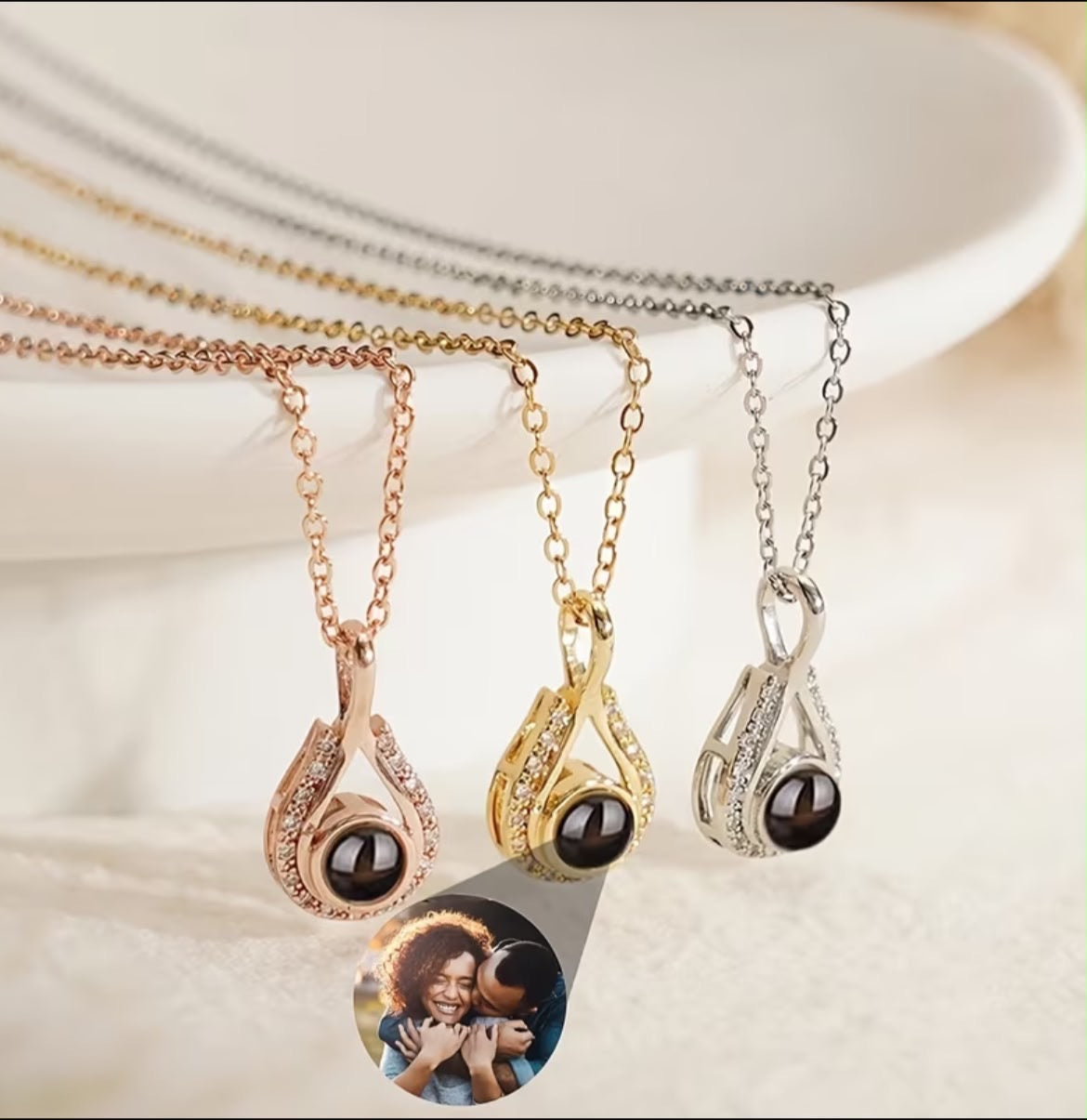 Personalized Photo Necklace with a Droplet-Shaped Pendant