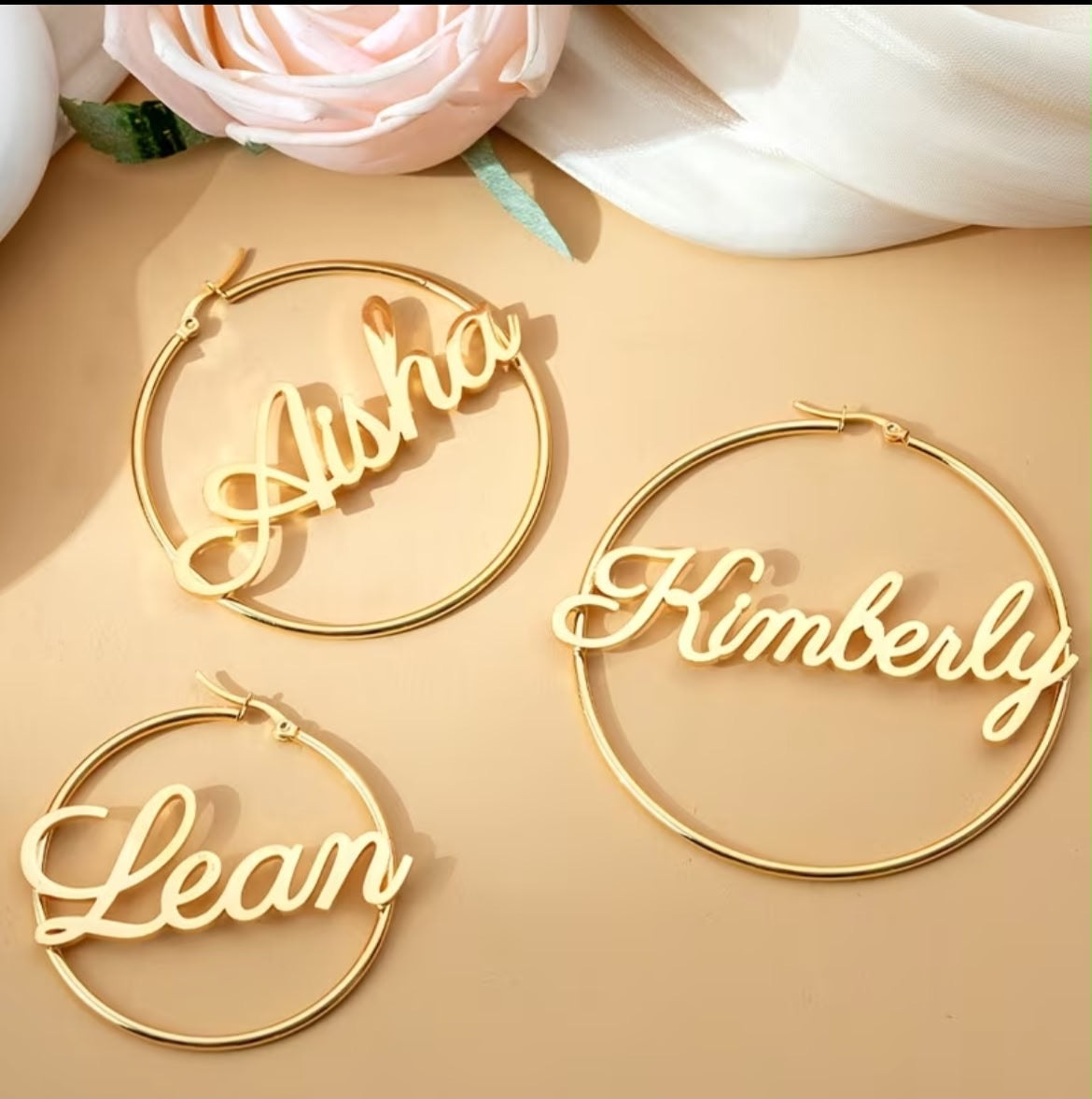 Customizable Golden Stainless Steel Name Hoop Earrings